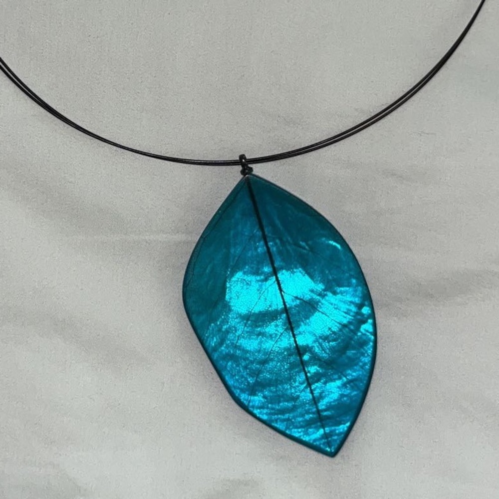 Aqua Blue Leaf Necklace